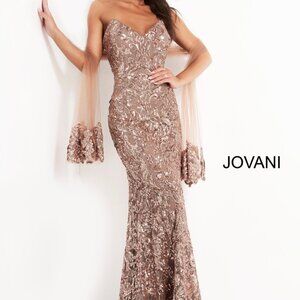 Jovani Copper/Rose Gold Sequin Evening Gown Size 10
